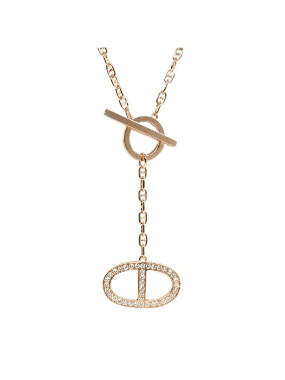 Hermes Necklace Chaine D'ancre Contour Pave Diamond ST Pink Gold